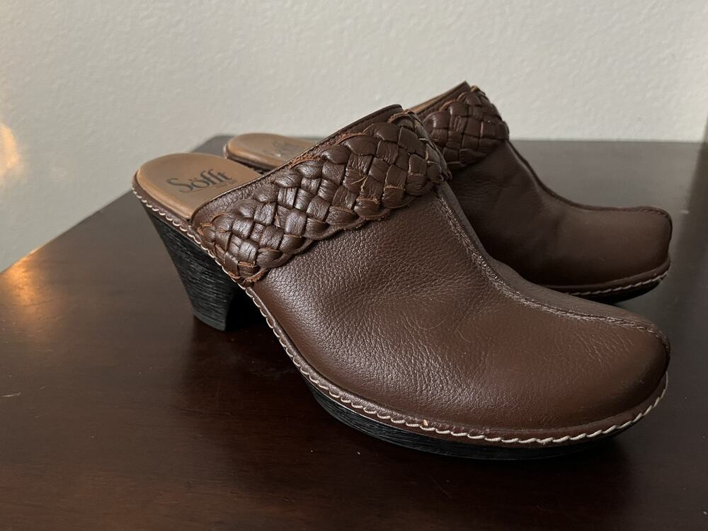 Sofft Womens Mules Clogs Shoes Brown Leather Slip On Size 9